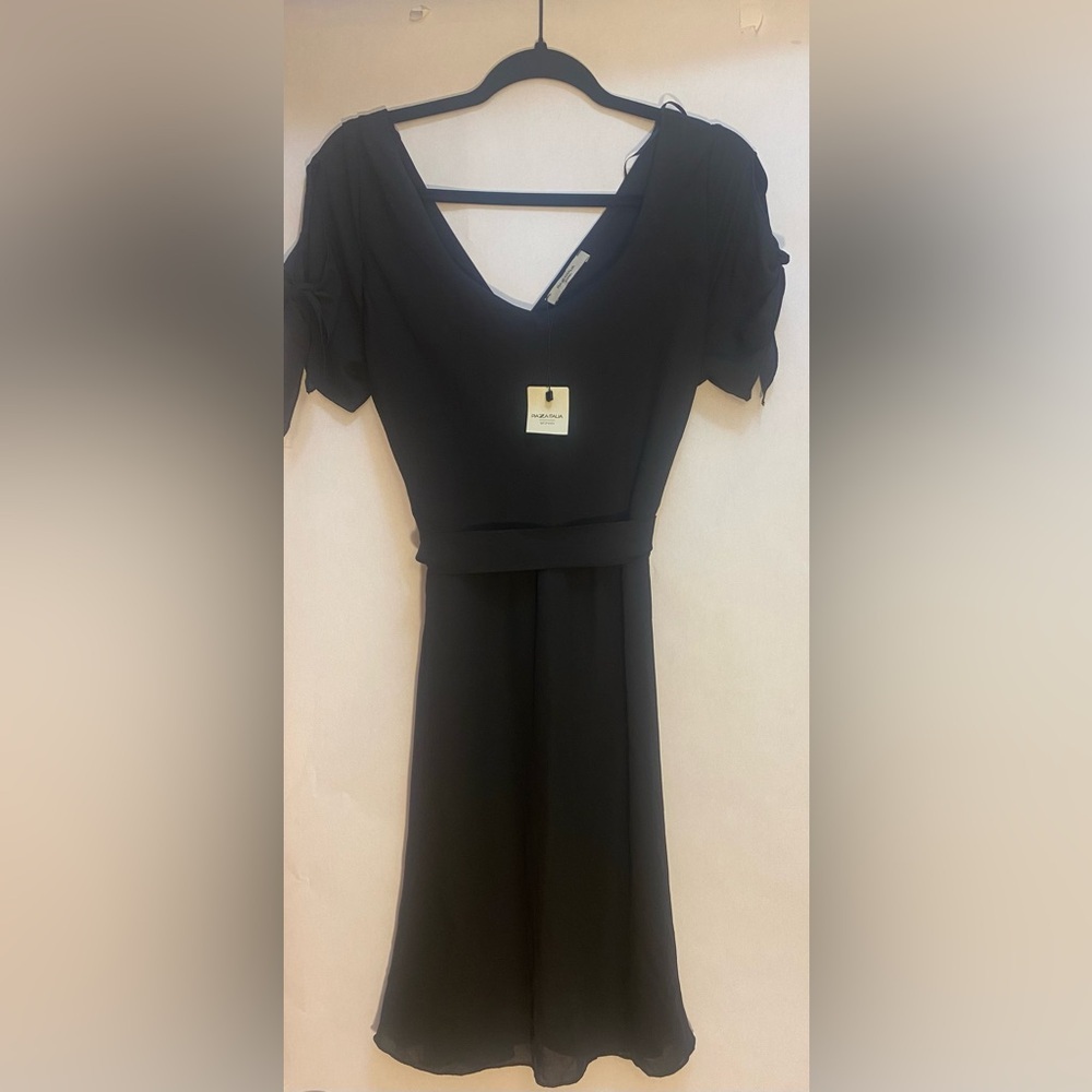 Piazza Italia Sheer Lined Black‎ Silky Knee Long Dress Women’s Size Large